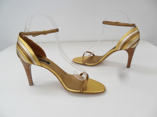 SERGIO ROSSI STILETTO CORREA AL TOBILLO SEÑORA TACÓN CUERO ZAPATOS ORO/BRONCE S39 NUEVOS - Imagen 6 de 11