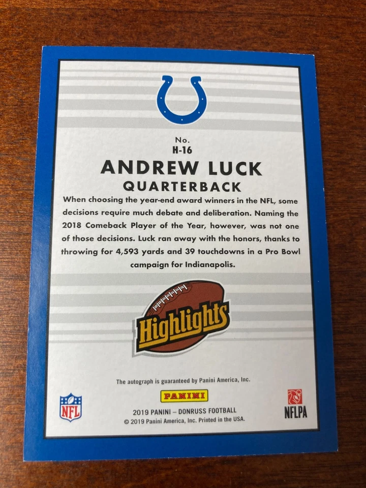 Panini Highlights Andrew Luck 2019 autógrafo 23/25 automático Foto 2 de 2