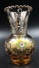 Vaso vasetto soprammobile vetro Murano colore ambra fiore smalto oro