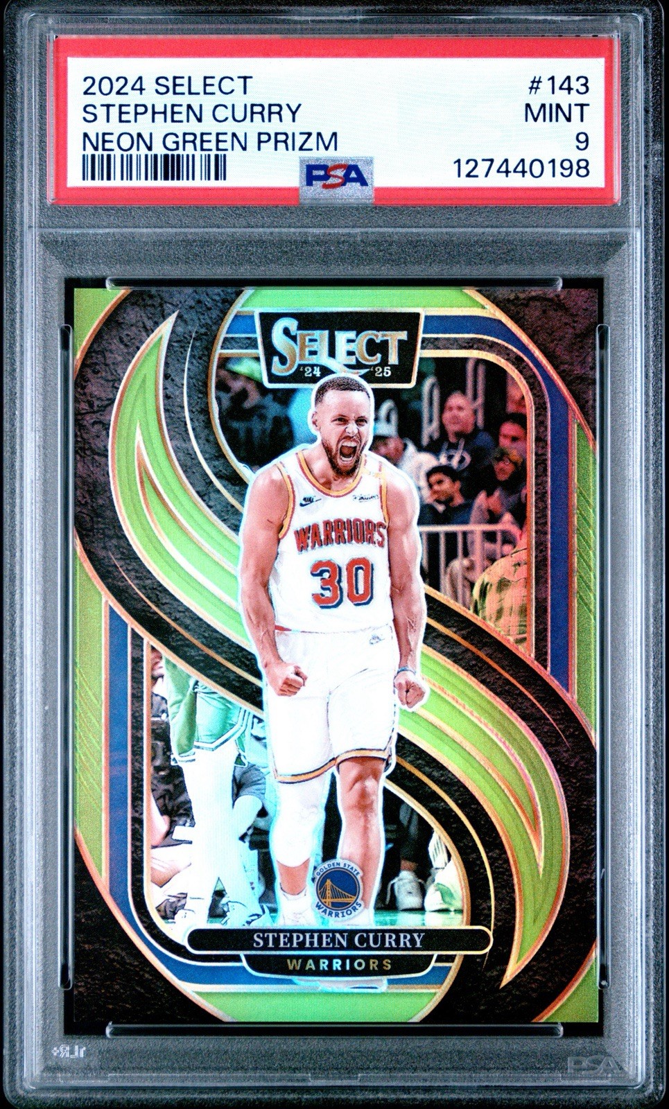 2024-25 Panini Select STEPHEN CURRY Premier #143 NEON GREEN PRIZM /75 PSA 9