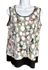 Zoe by Michael Phillips Tank Top Women Small Black Gray Bird Cage Mesh Art Wear
