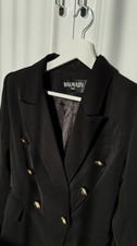 BALMAIN PARIS Black Double Breasted Blazer Gold Lion Buttons Size 38