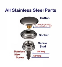 Snaps Fasteners, Buttons, Sockets & SCREW STUDS Stainless steel,  Boat 20 - 3/8"