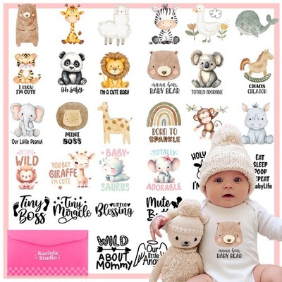 30 Sheets Baby Shower Games Iron on Transfers, Animal DTF Transfers Ready to ...