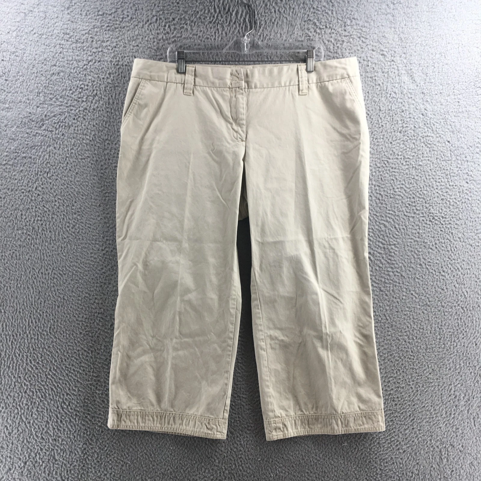 Tommy Hilfiger Capri Wide-Leg Pants Womens 18 Beige Cotton Mid Rise Casual Zip