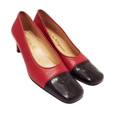 VTG Salvatore Ferragamo Boutique Red Leather Black Patent Spectator Pumps 9 AAA
