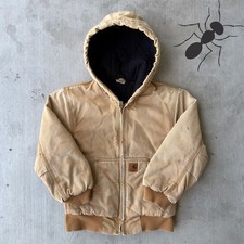 Vintage Y2K Carhartt YOUTH brown hooded work wear jacket