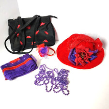 Red Hat Society Accessory Lot Purse Hat Scarf Beads Headband Red Black Purple