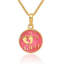 14K Solid Yellow Gold Pink Its Girl Necklace