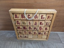 Children's Vintage Wooden ABC Abacus Turn & Learn Tiles - Letters Shapes animals
