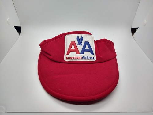 Vintage American Airlines Red Sun Visor Hat Flight Attendant Uniform AA Logo