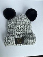 Mickey Mouse Disney Knit Pom Pom Ear Beanie Cozy Faux Fur Lining Black White