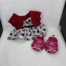 Build a Bear BABW Rose Dress Attached Red Sweater Matching Sandals Outfit