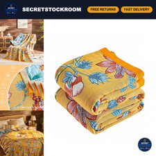 Soft Muslin Boho Throw Blanket - 100 Cotton, Reversible Floral Design, All Seas