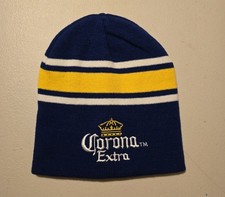 Corona Extra Beer Fitted Beanie Hat Blue Yellow Stripes One Size Advertising
