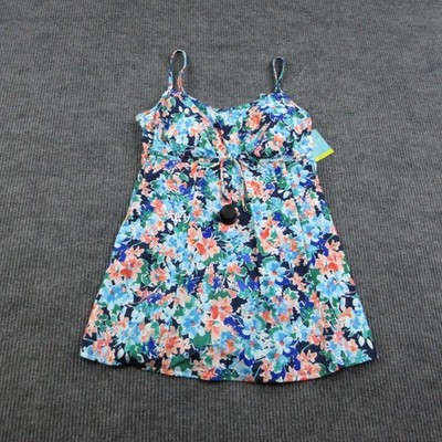 Bal Harbour Swim Swimdress Womens 18 Blue Floral Tank Lined Built-In Bra NWT