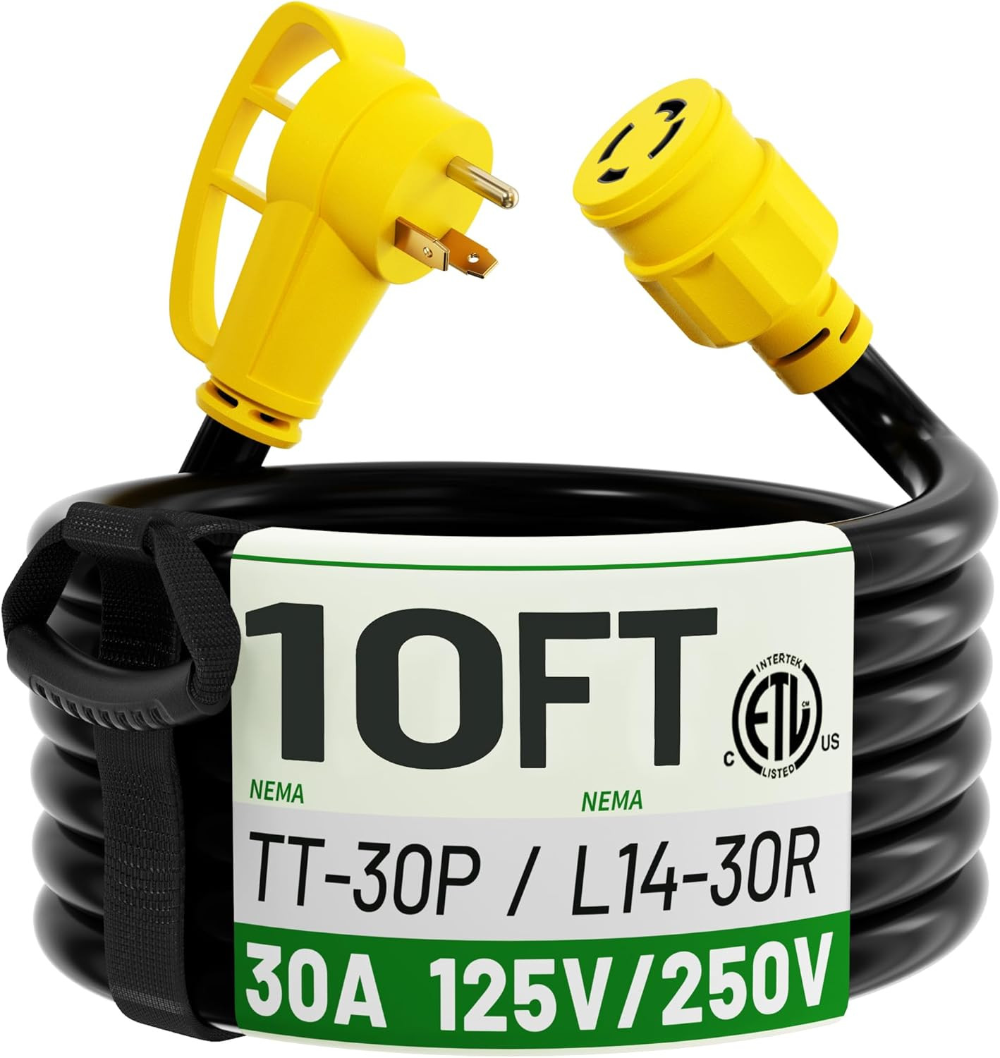 10 FT RV Power Cord 30 Amp Extension Cord, 4 Prong to 3 Prong Adapter Generator 