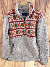 Simply Southern Pullover Women's Gray Pink Aztec Geometric Fleece 1/4 Zip Small