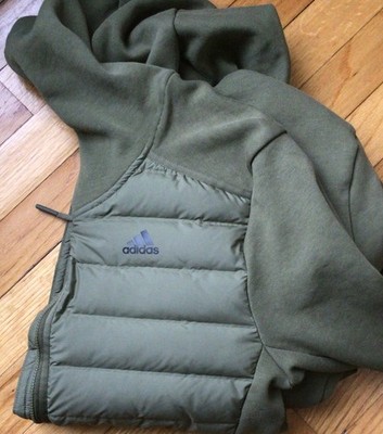 Adidas Varilite Hybrid Duck Down Feather Jacket Hoodie Men's Size S Olive green
