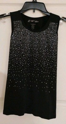 LC Couture Top Womens Small Medium SM Black Rhinestone Studded Tank Blouse
