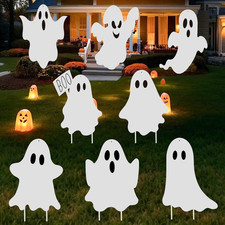 8PCS Halloween Ghost Yard Signs Boo Ghost Outdoor Decor with Stakes Double