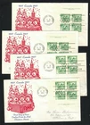 Canada #477, 1967 5¢  Caroling Matched set Plate block #1 H & E thermo FDCs