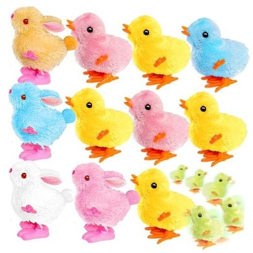 12PCS Wind Up Chicken Bunny Jumping Chicks Plush Hopping Rabbits Cute Wind-Up