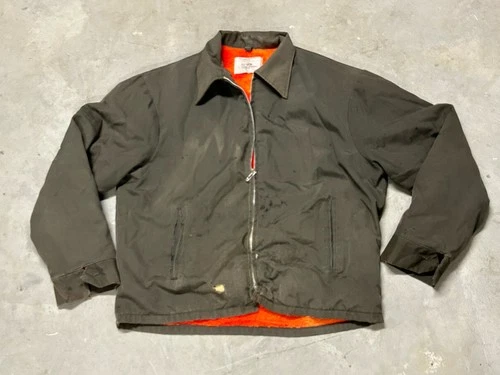 Vintage 70s JCPenney Big Mac Work Wear Jacket Zip Grey/Brown Thrashed Large - product listing photo