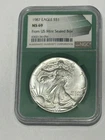 1987 US Silver Eagle $1 Coin MS69 from US mint sealed box, in slab from NGC