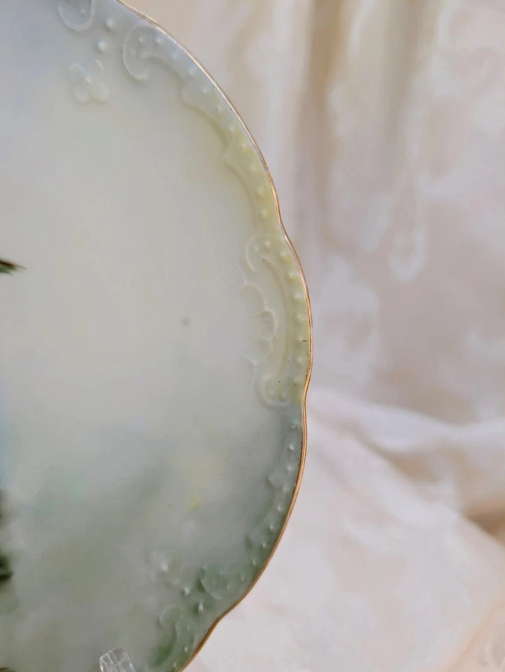 Antiguo Plato Bassett Austria Limoges 1907 Pintado a Mano Rosas Rosas Firmado 7 5/8" Foto 3 de 4