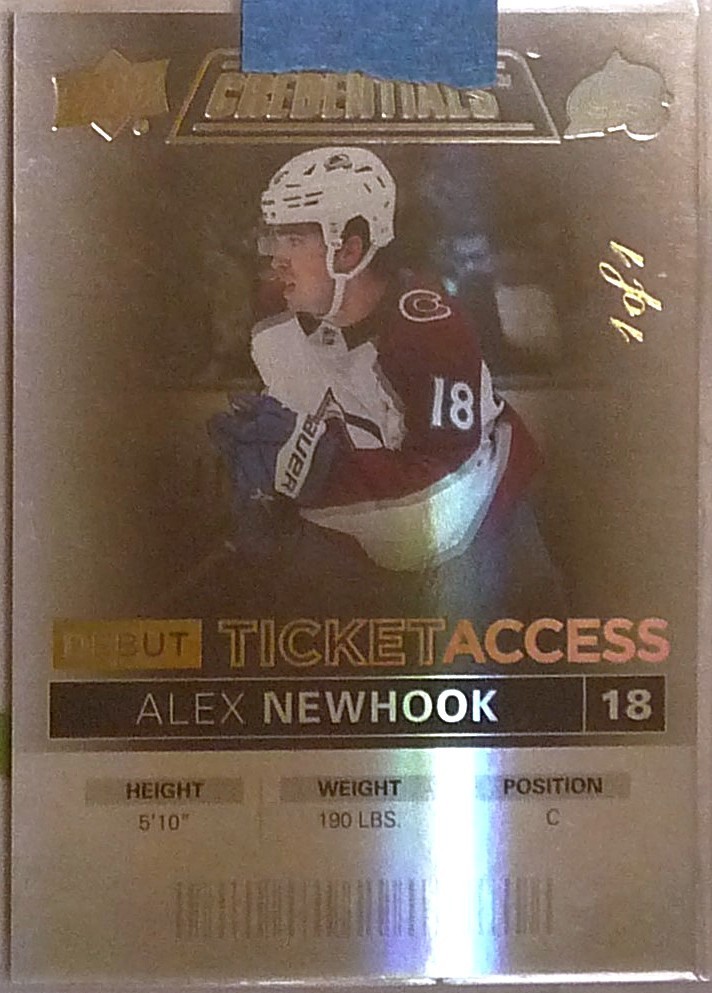 Alex Newhook 2021-22 UD Credentials Debut Ticket Access Rookie BLACK RC 1/1