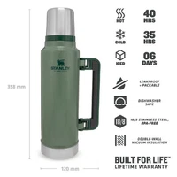 Stanley Classic Legendary Vacuum Insulated Bottle, Hammertone Green - 1.5qt