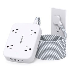 10FT Surge Protector Power Strip, Flat Extension Cord with 2 USB C, Flat Plug Po