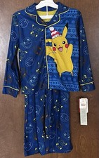 Pokemon Boys Blue Pikachu Pajamas Shirt Sleep Pants Set Size M 8 