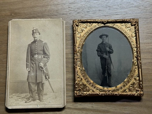Group of 2 Photographs - NY and Pennsylvania soldiers w/ visible insignia