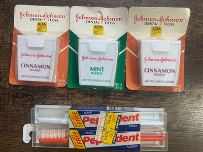 Johnson & Johnson  2 Cinnamon 1 Mint Waxed Dental Floss & 2 Pepsodent Toothbrush