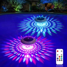LENONE Floating Pool Lights w/Remote, 6.5 Inch RGB Color Changing Solar Pool ...