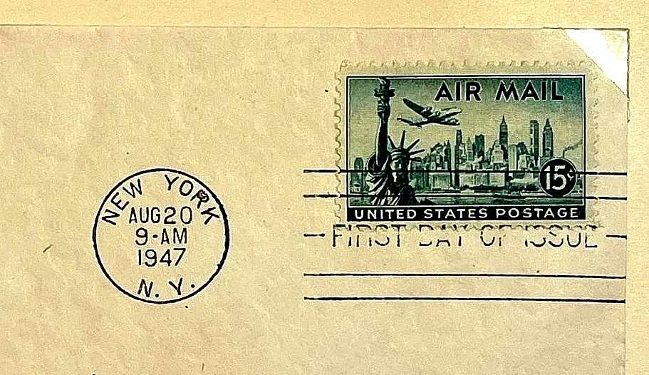 🚩1947 15c Airmail #C35 NEW YORK🏙️Skyline First Day Cover -💥 Fluegel Cachet💥 - Image 3 of 3