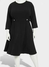 London Times Womens Black 3/4-Sleeve Fit-Flare Dress Plus Size 16W