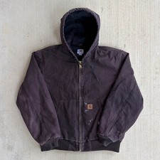 Carhartt J130 DKB brown hooded work wear jacket Large
