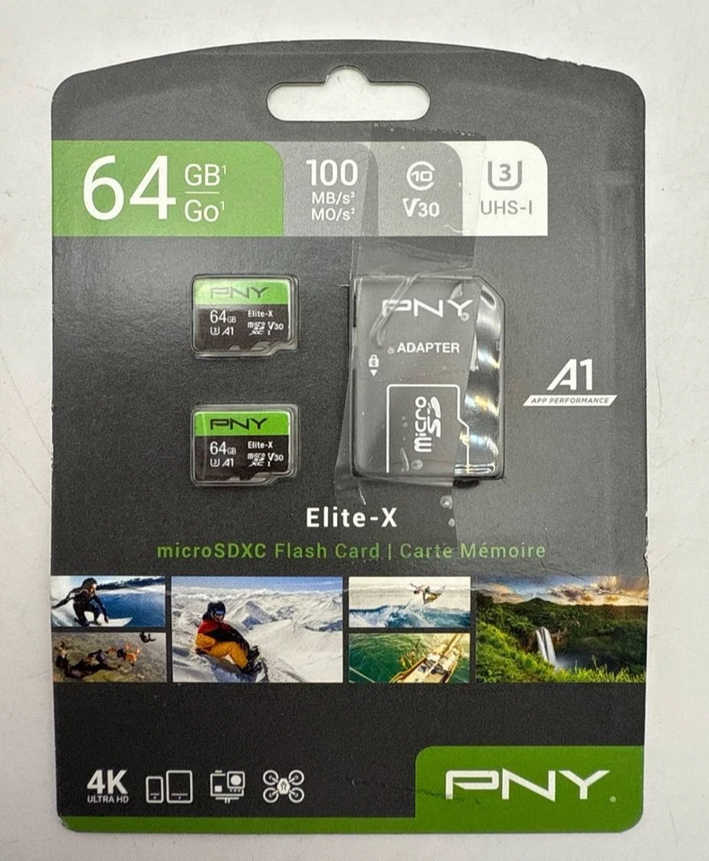 PNY Elite X 2 64GB microSDXC UHS I U3 V30 A1 Cards with SD Adapter Kit Class 10 - Image 4 of 4