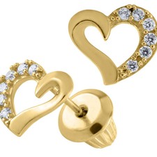 14k Yellow Gold Open Heart with Cubic Zirconia Children's Studs