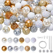 50Pcs Chunky Bubblegum Beads 20mm for Beadable Pens and Gold Silver, 50pcs