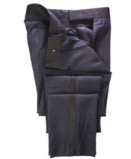 1,275 GIORGIO ARMANI - Navy Wool/Silk Tuxedo Pants - 35W