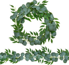 2 Pack Artificial Eucalyptus Garland Each 6.5 FT Faux Greenery Garland for Weddi