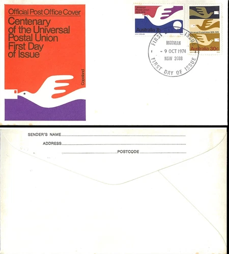 1974 Australian UPU Centenary - Postal Union 7c/30c FDC - 2088 Postmark Envelope
