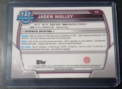 Jaden Walley Bowman University Chrome 2022 Mississippi State
