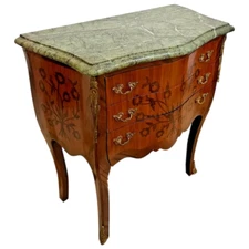 Antique Venetian Bombe Commode Small Chest of Drawers Green Marble Brass Ormulu