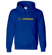 Lufthansa Yellow Logo German Airline Europe Travel Blue Retro Hooded Sweatshirt