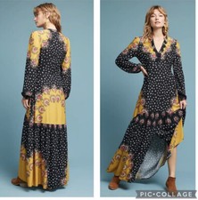 Farm Rio Womens Floral Print Long Black Multicolored Dress Size XS EUC